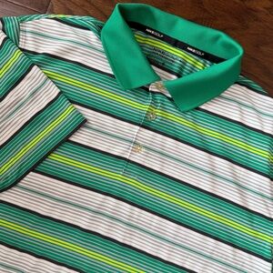 Nike Golf Men Polo Shirt Tour Performance Dri Fit Large Green/White/Black Stripe